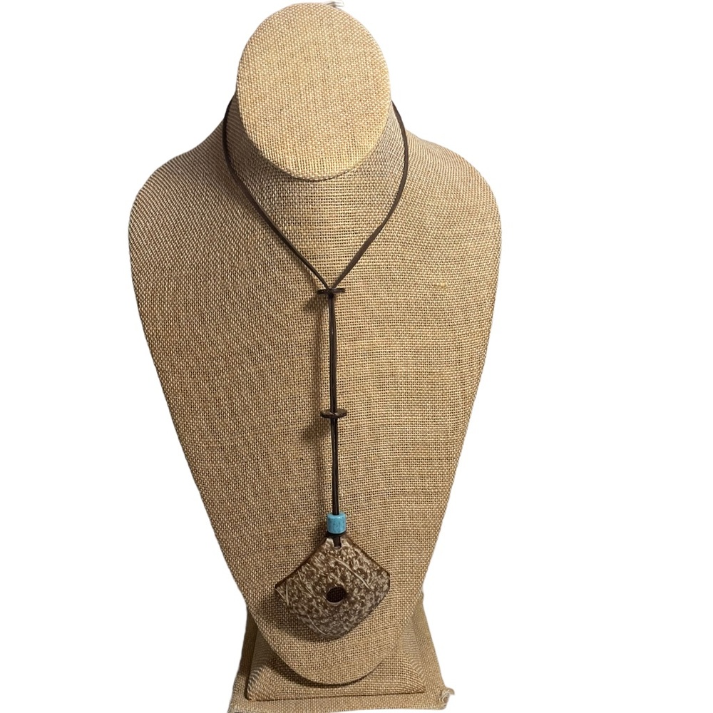Coconut Shell Boho Square Pendant Necklace Festival Jewelry Unique Adjustable